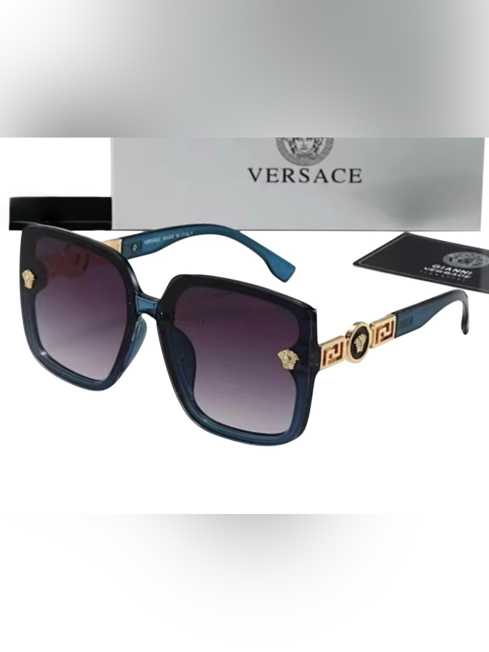 Blue Oversized Square Sunglasses | Luxe Gold Accent Designer Inspired Shades